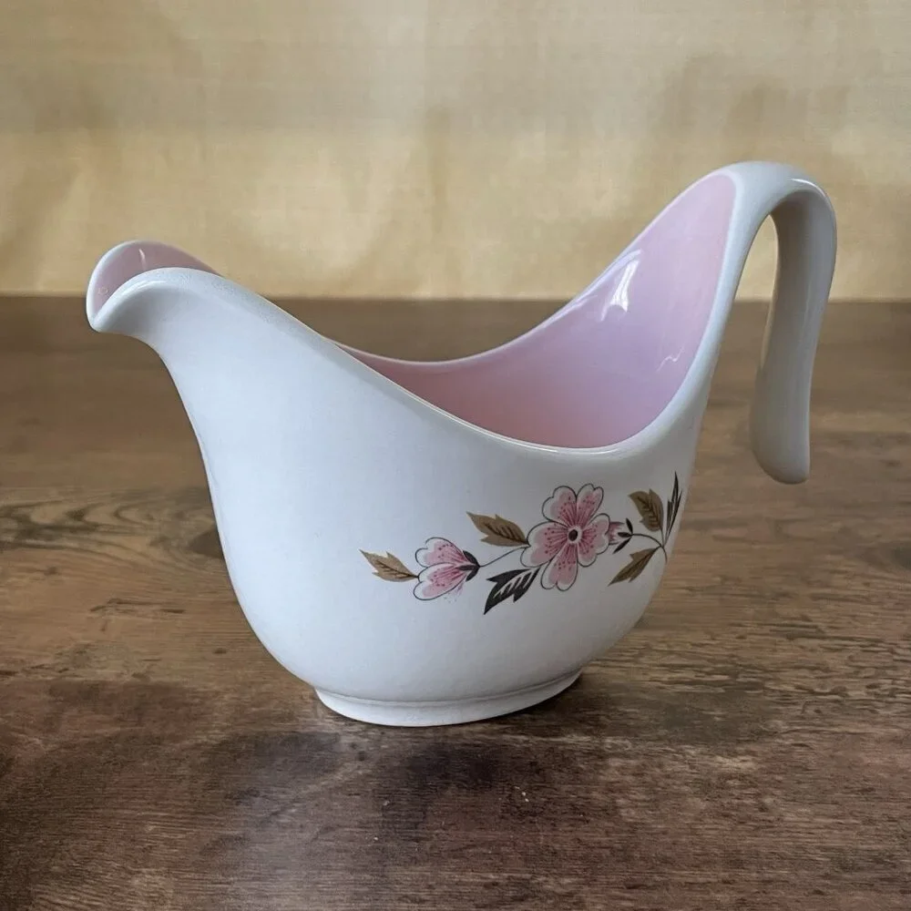 Vintage Taylor Smith Taylor Ever Yours Wild Quince Creamer Pink White Floral MCM